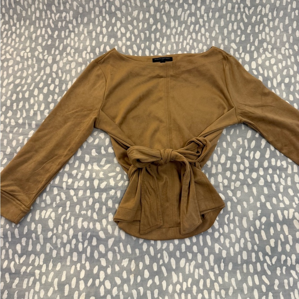 Banana Republic Tan Tie-Front Faux Suede Blouse